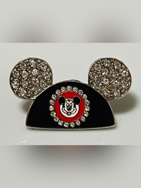 Disney Black and Red Mickey Mouse Crystal Ear Hat Pin